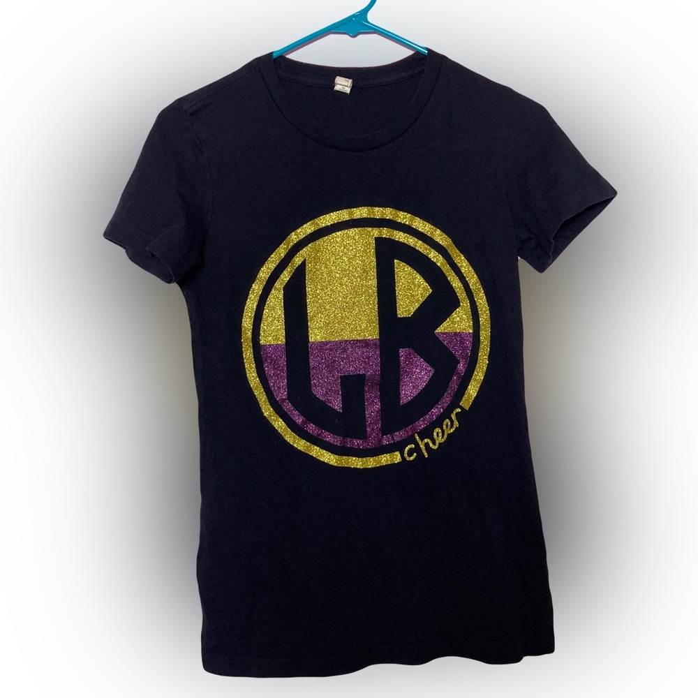 LB Cheer Glitter Gold and Black Shirt Sleeve Top Small